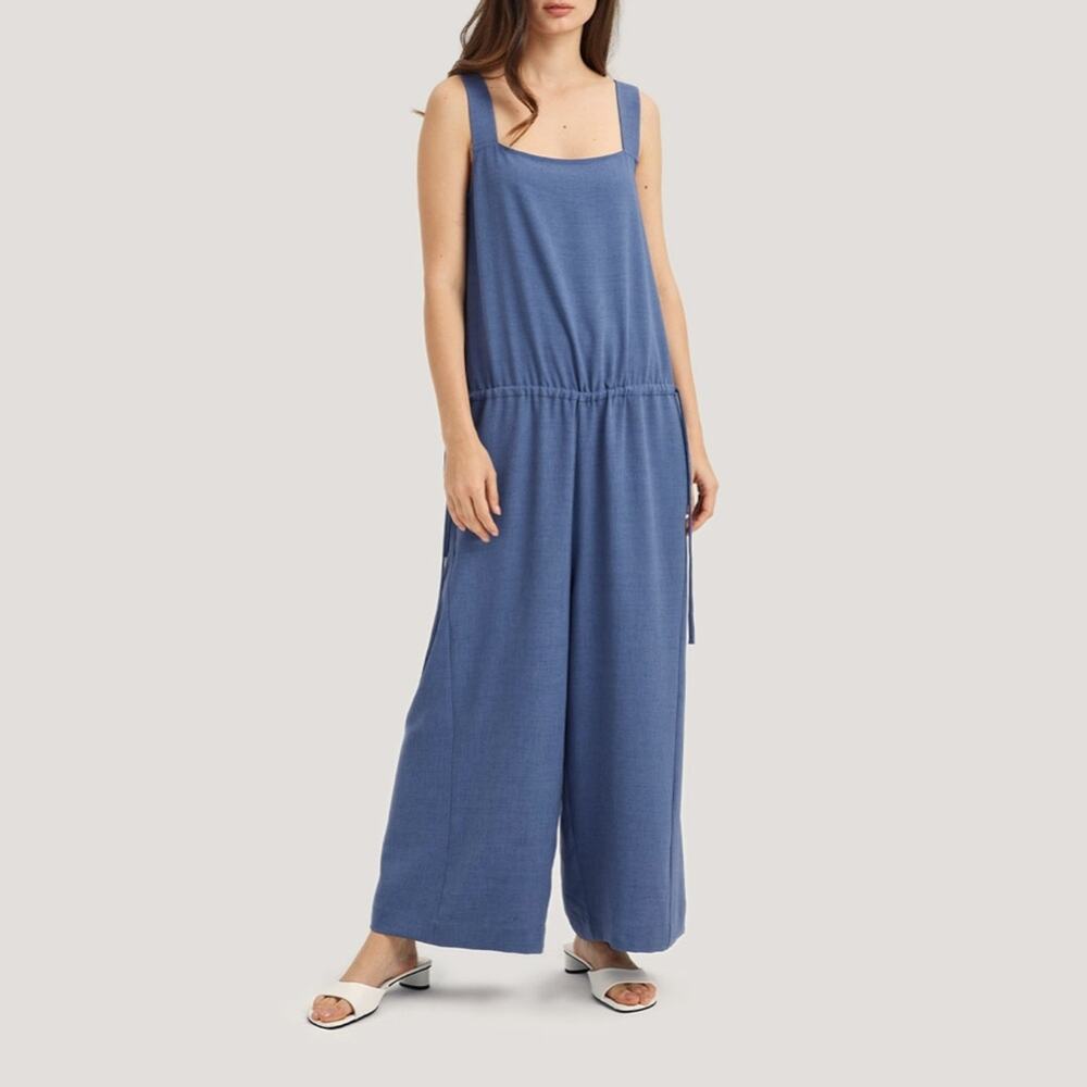 Nap Loungewear Blue Drawstring Relaxed Fit Wide Leg Jumpsuit Size Small